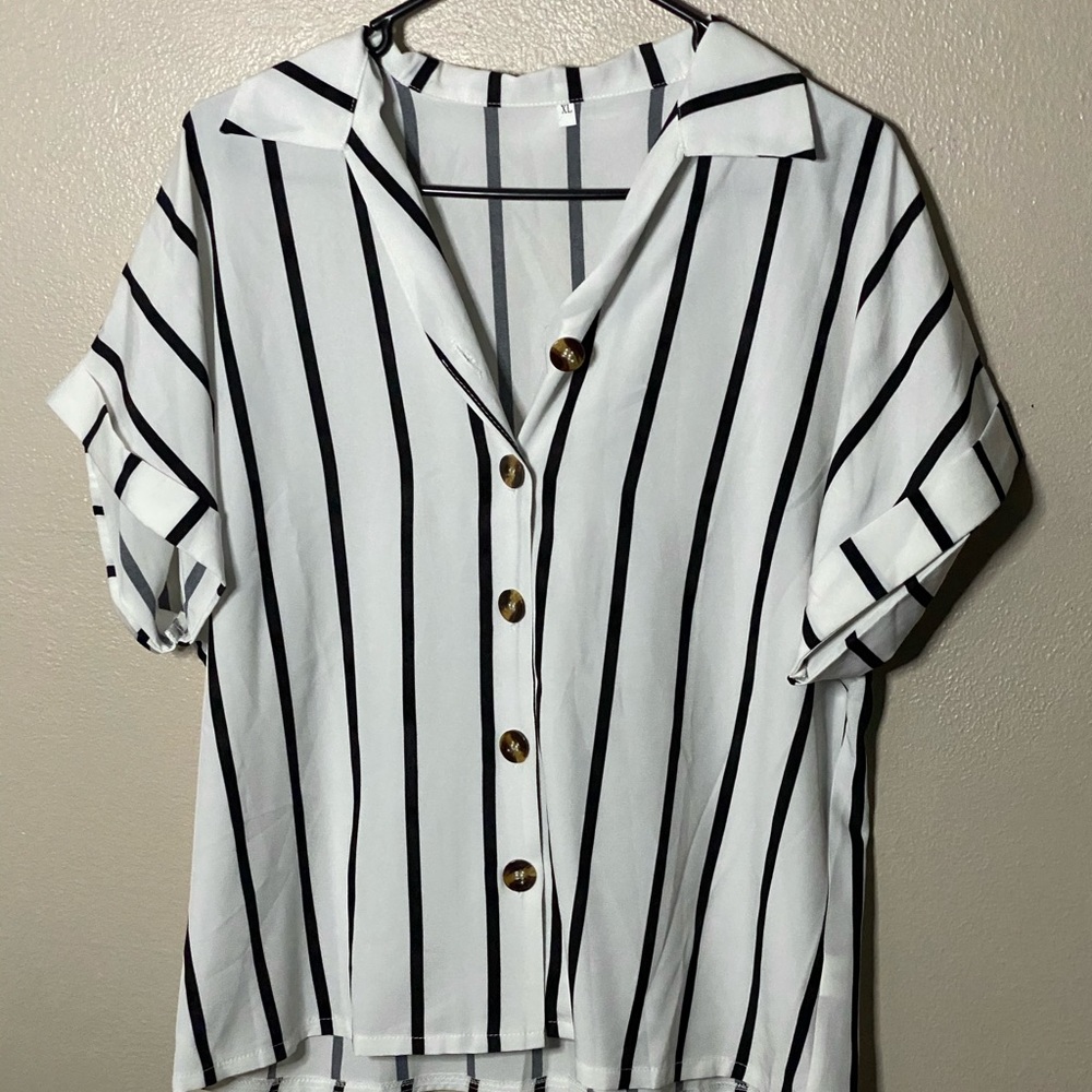 Striped Print Button Front Blouse